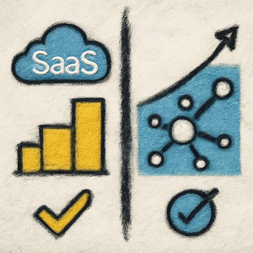 Comparative graphic illustrating the differences between SaaS and AI agents.