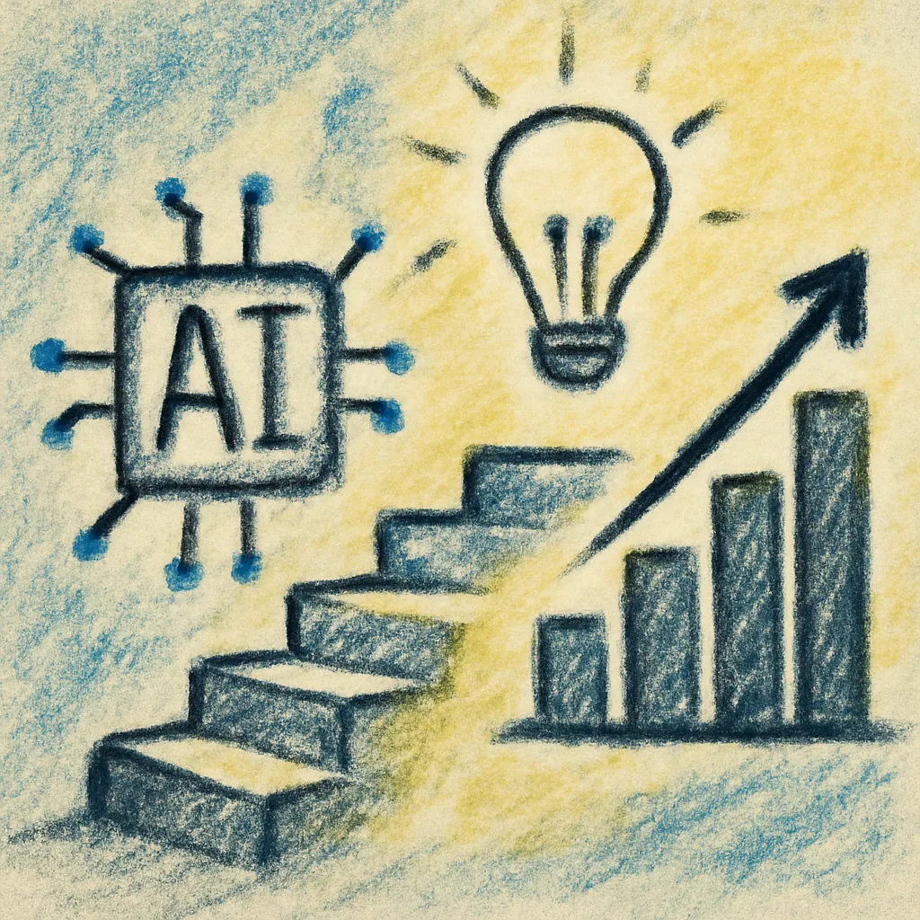 Abstract image representing the future of technology with symbols of AI and business growth.