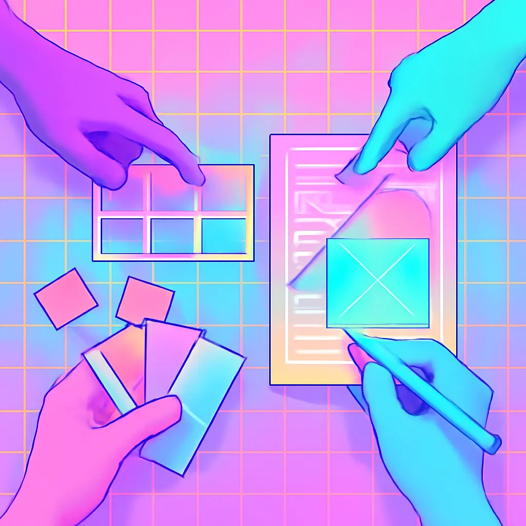 Group of diverse hands working together on a design