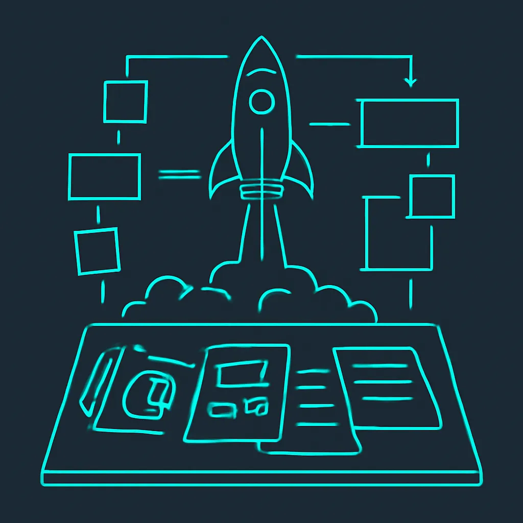 Creative workspace with papers and notes on a SaaS project.