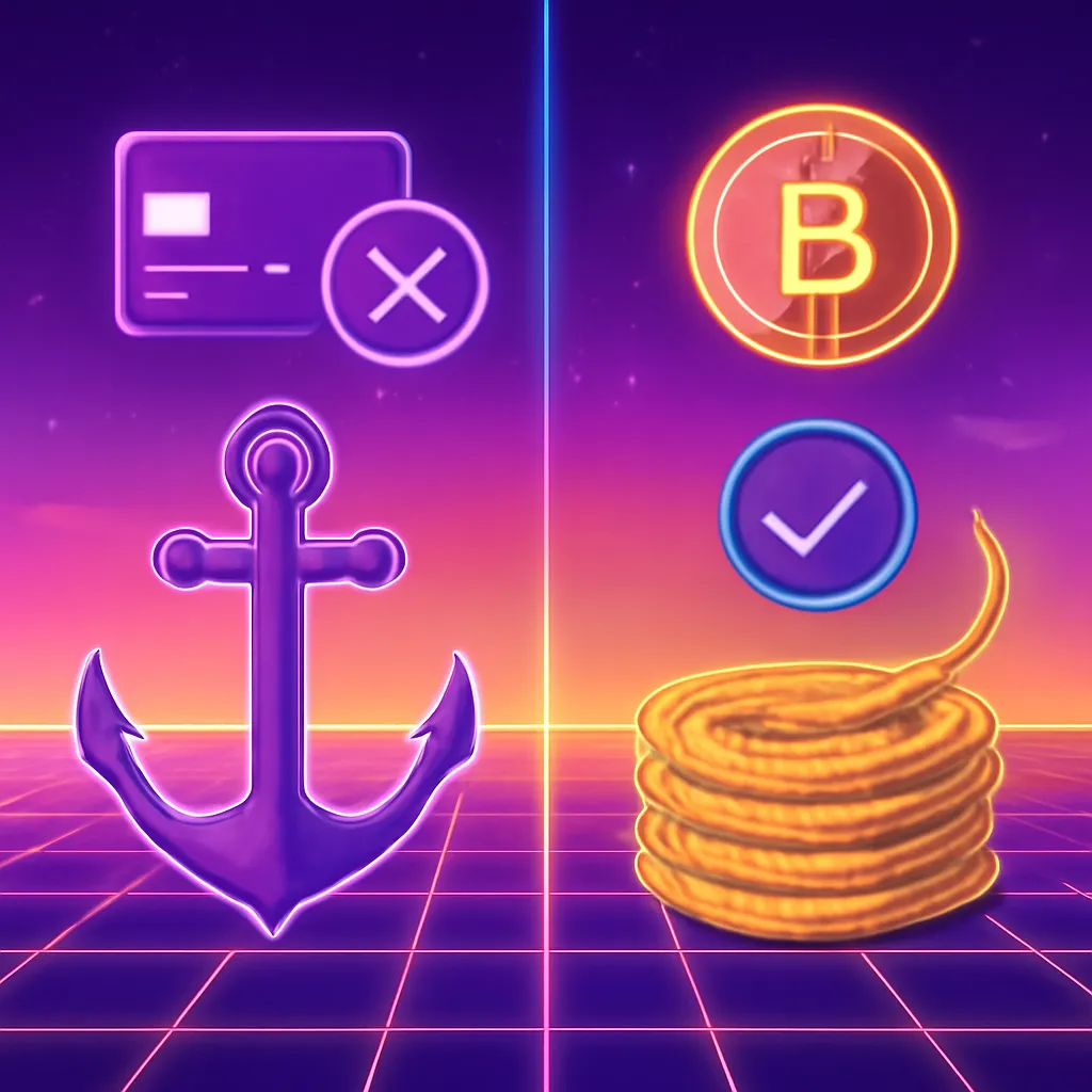 Comparative diagram of traditional payment methods and cryptocurrencies.