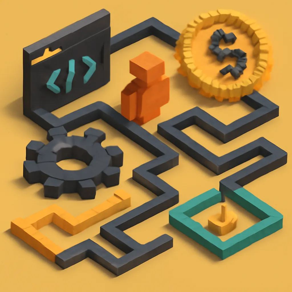 Abstract representation of collaboration and monetization in software development.
