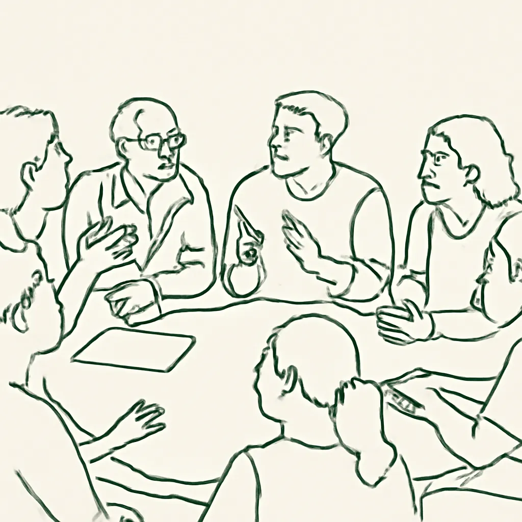 A diverse group discussing ideas in a community.