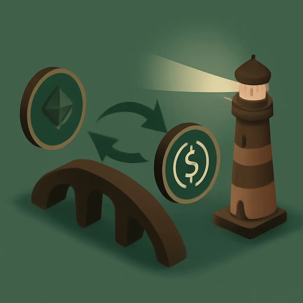 Diagram of the cryptocurrency bridge converting ETH to USDC