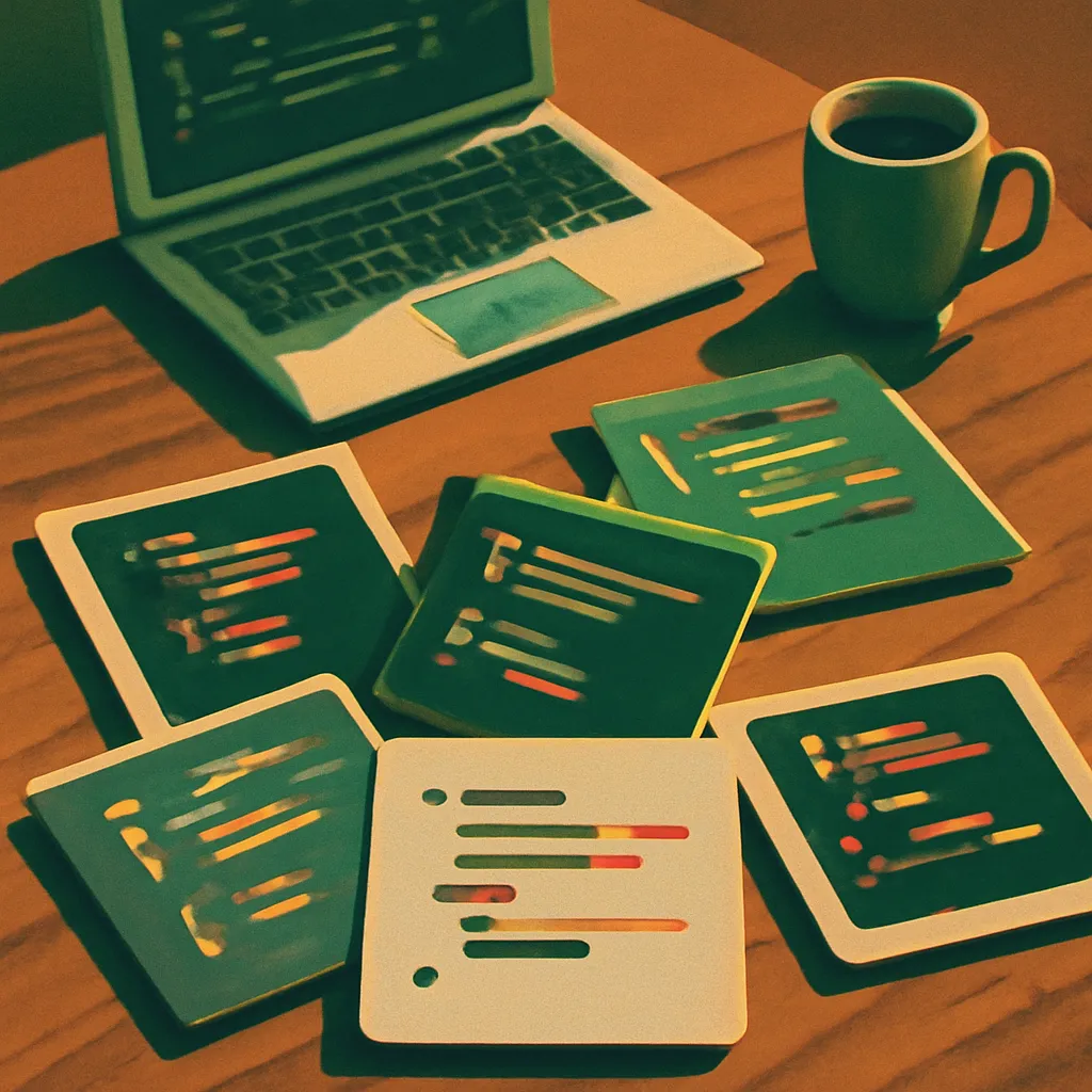 Diverse code templates displayed on a desk