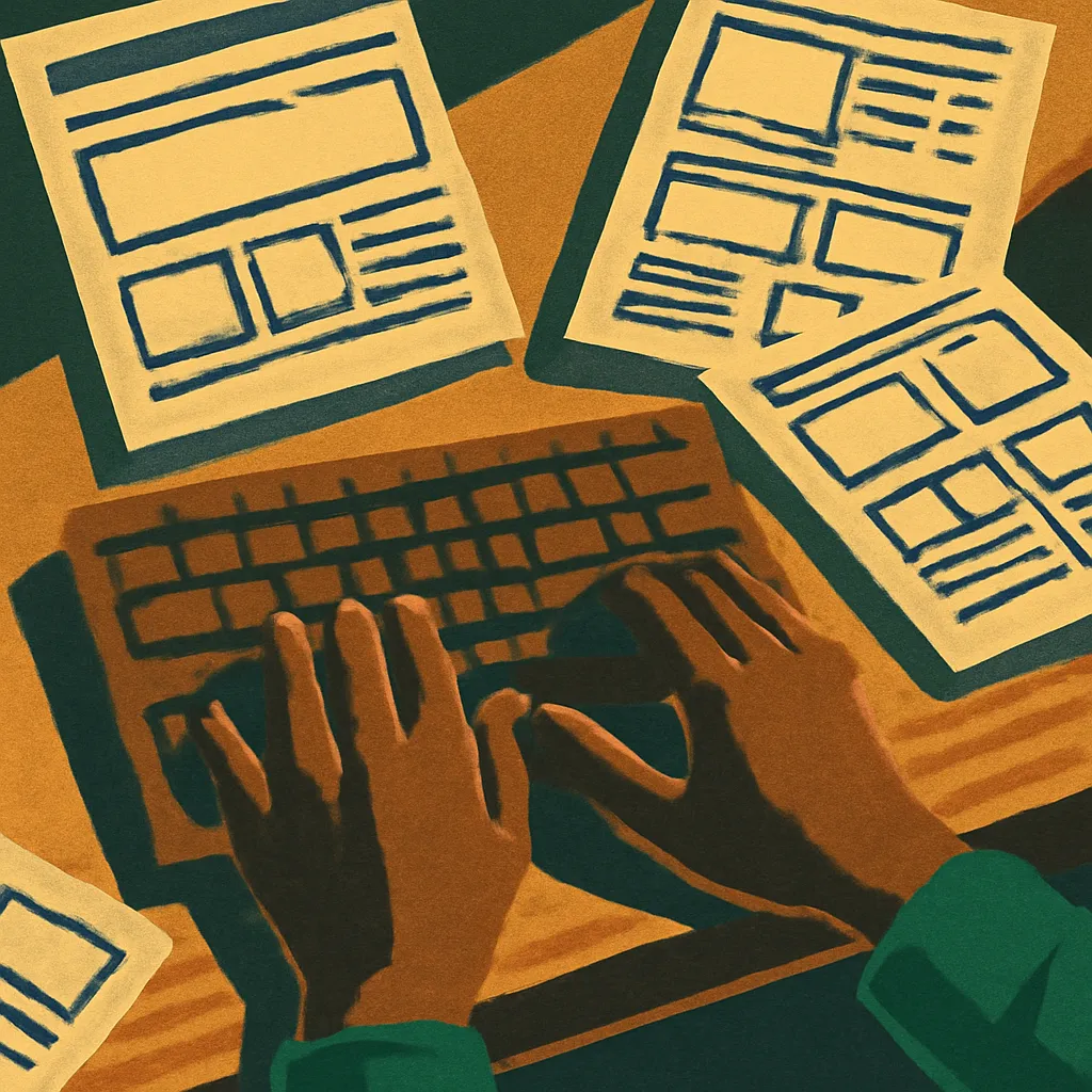 Hands typing while designing code templates
