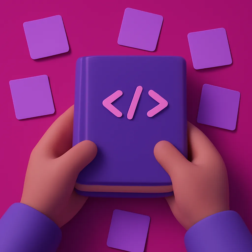 Hands holding a software code book with notes on licenses