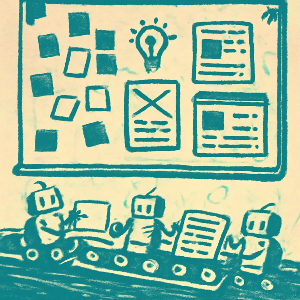 Brainstorming session with sticky notes and sketches about template creation.