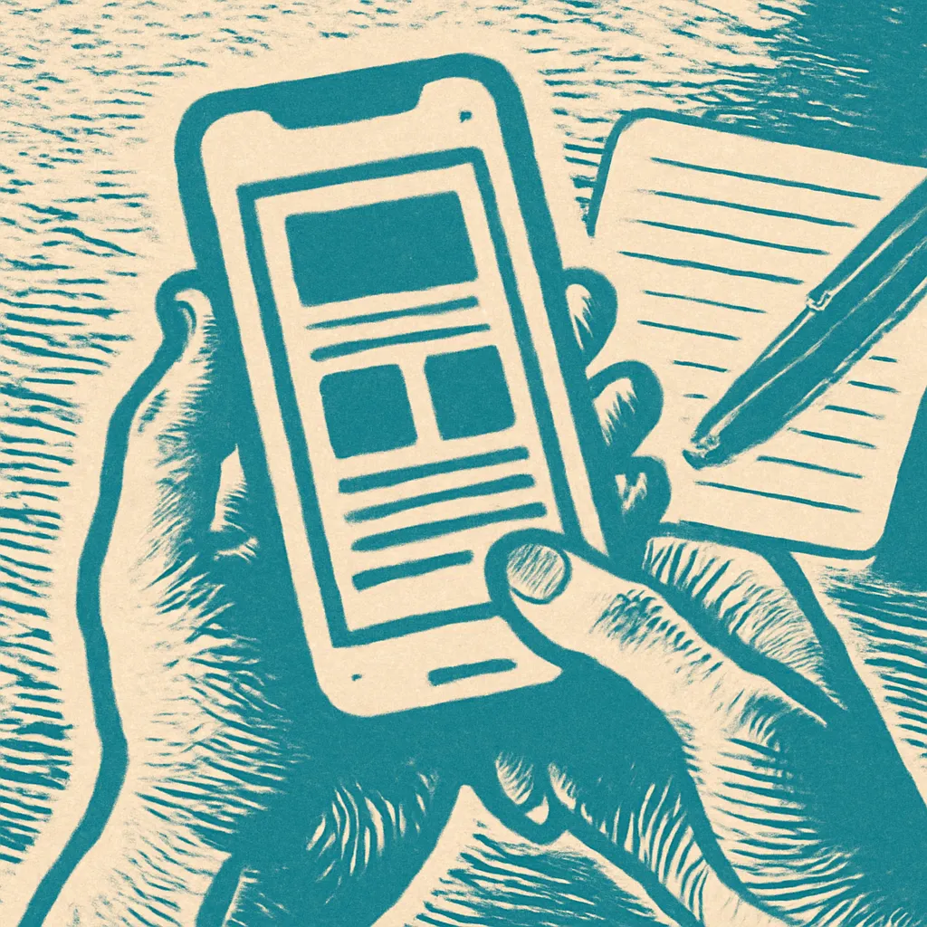 Hands holding a smartphone displaying a well-designed template.