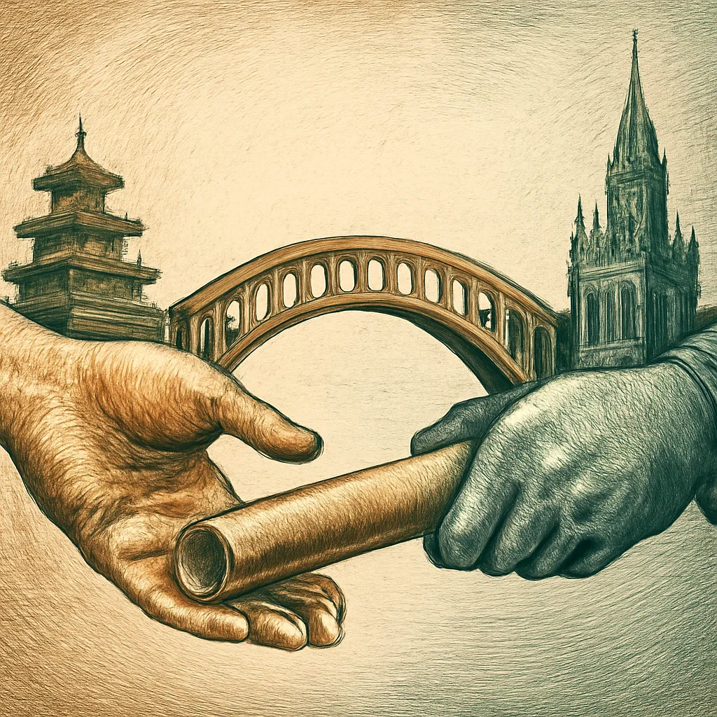 Visual metaphor of a bridge connecting different cultures and languages.