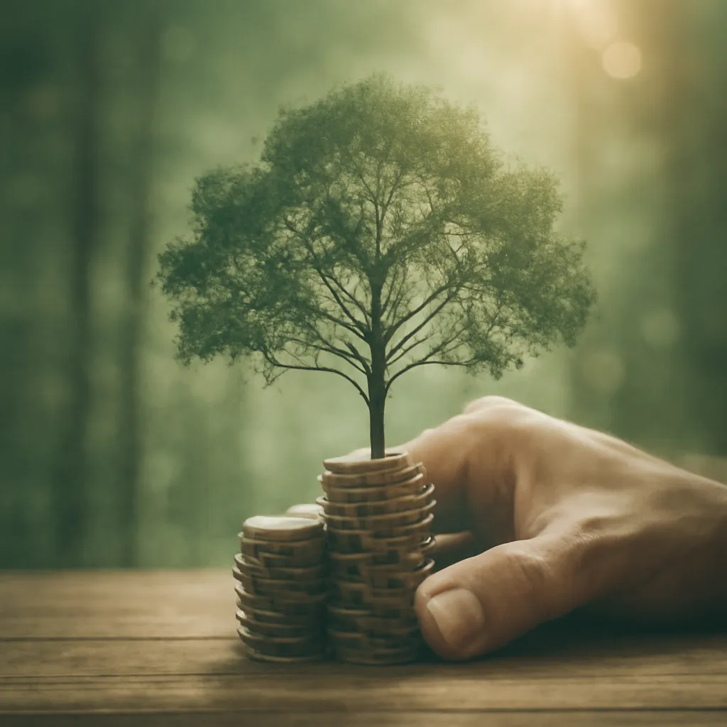 Visual metaphor of growth, with a tree symbolizing the increase in income and connections through referrals.