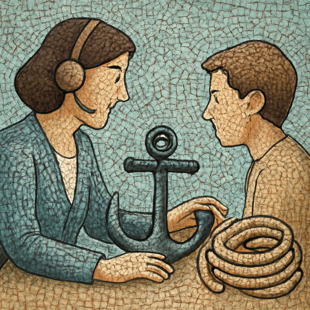 Visual metaphor of a customer service representative helping a user.