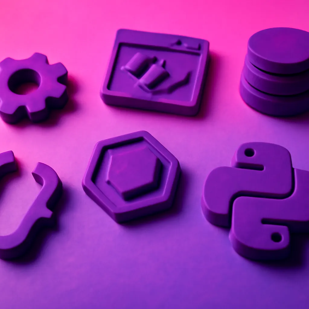 Icons of AI development tools on a bright background.