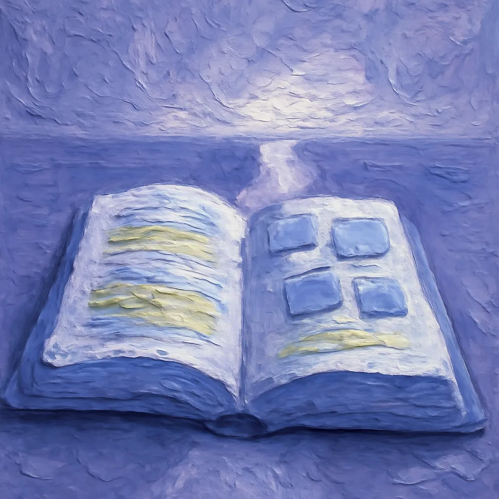 Open book with highlighted sections and sticky notes.