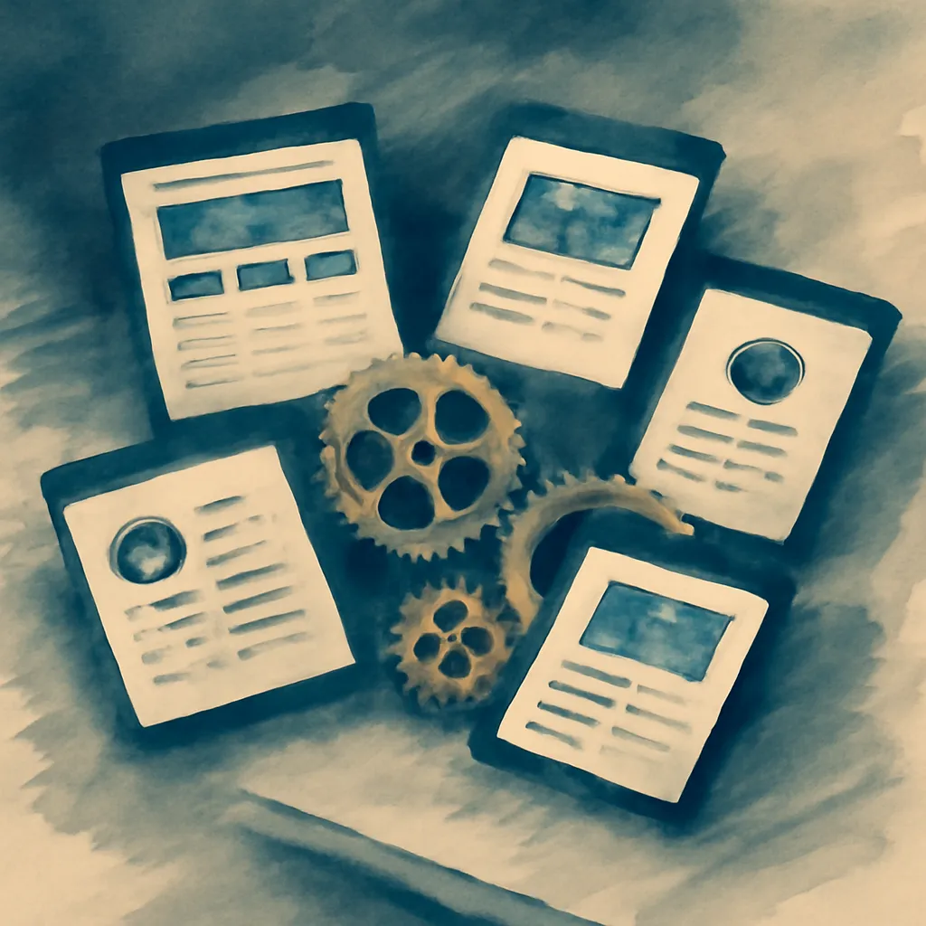 Varied software template packages on a desk.