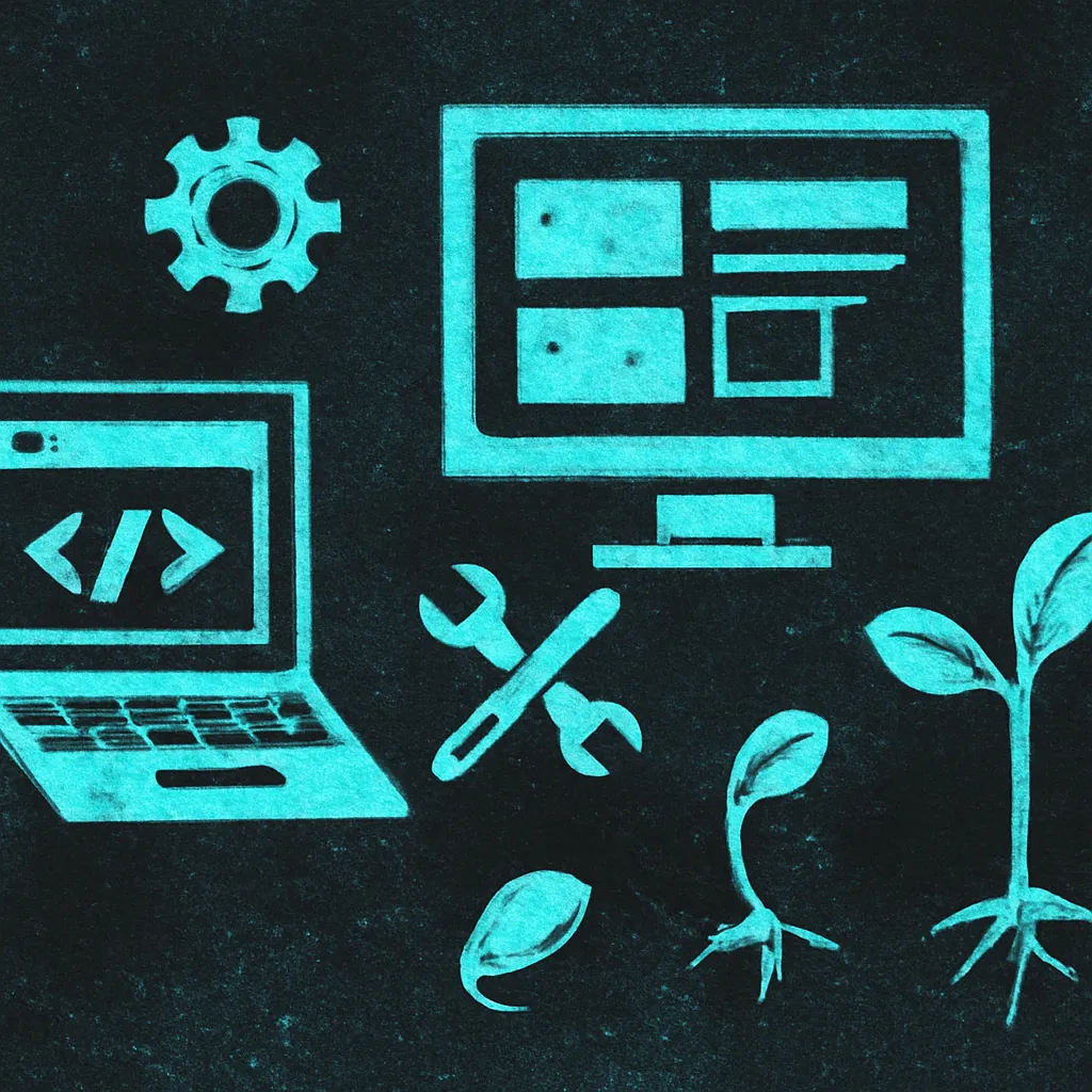 Creative workspace showcasing tools for creating software templates.