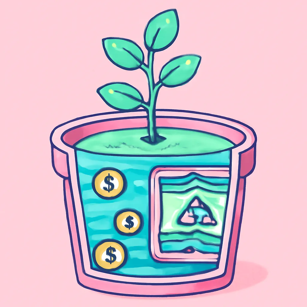 A plant growing in a pot, symbolizing the growth of income.