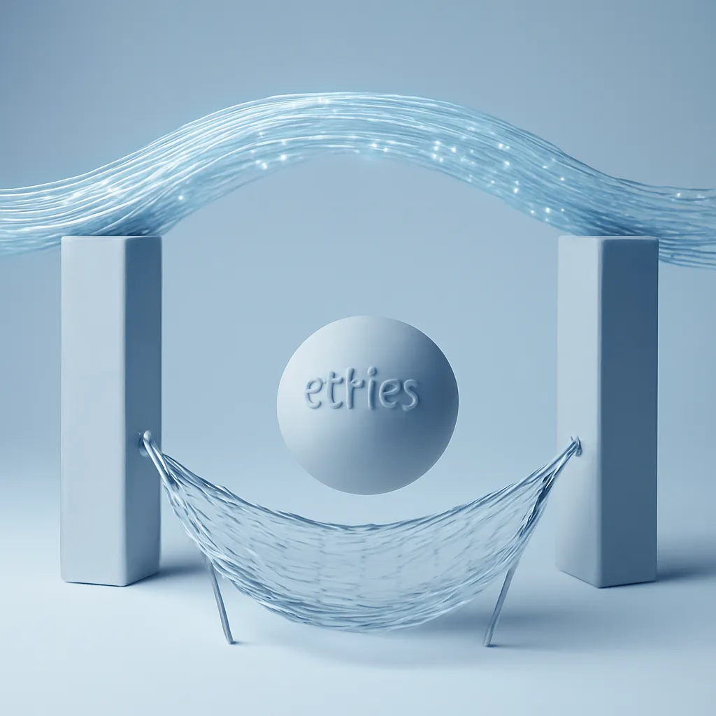 Visual metaphor of a bridge made of data flows, representing the connection between ethics and technology.