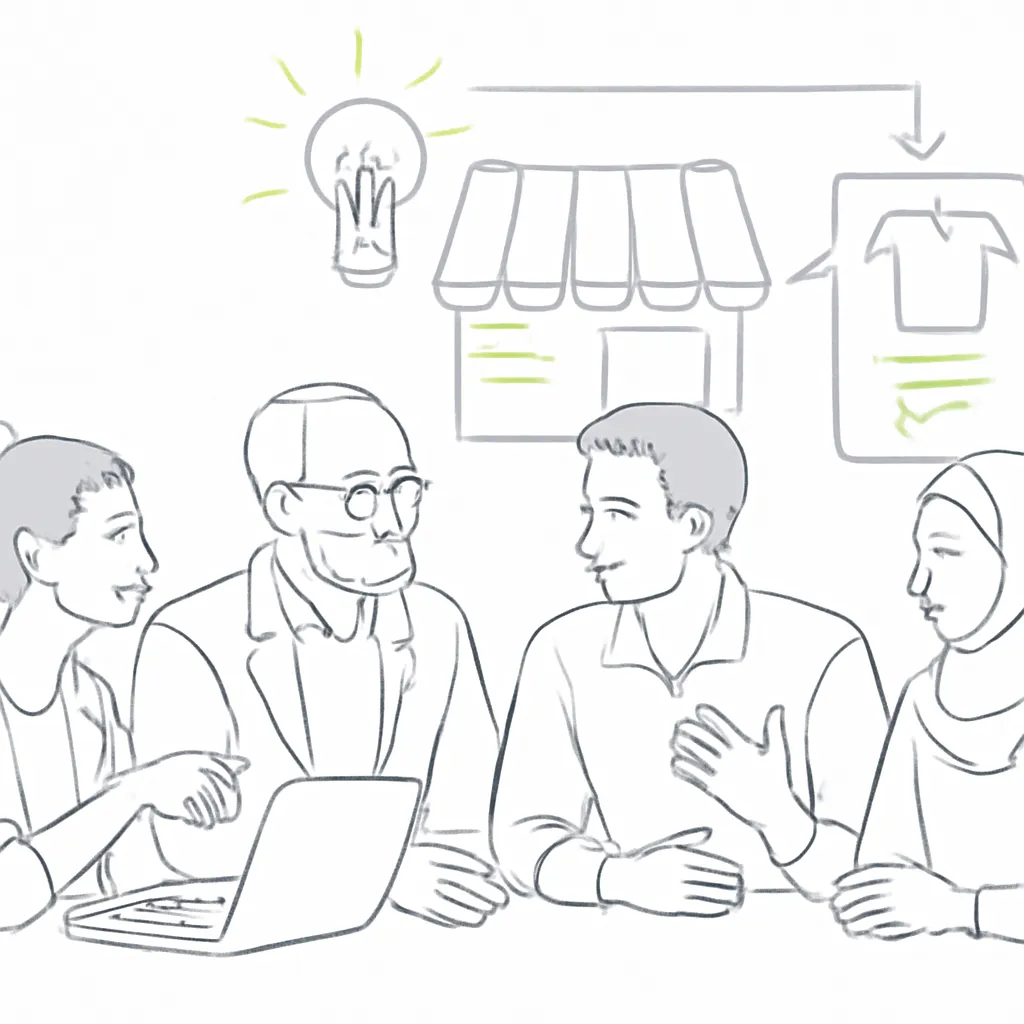 Diverse group of entrepreneurs in a digital marketplace.