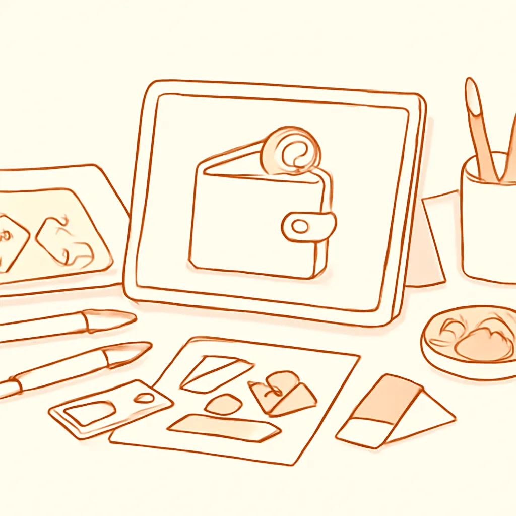 Creative workspace with digital wallet and tools