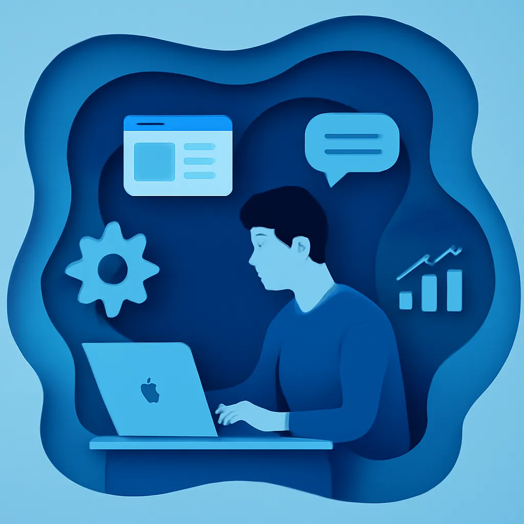 Illustration of software development with AI interaction